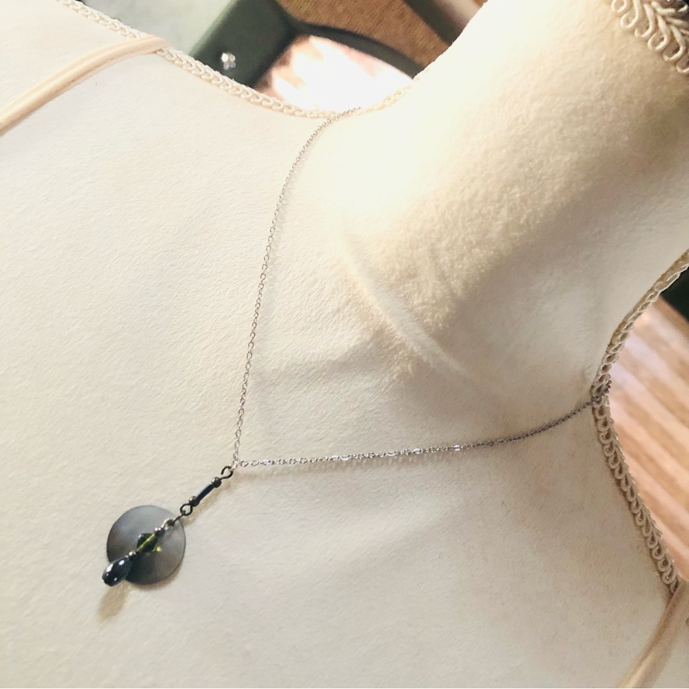 Handcrafted elegant abalone shell sea glass hematite pendant on chain necklace